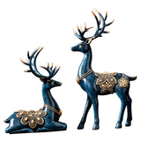 Maxbell 2Pcs Lover Deer Figurines Decors Reindeer Sculptures Xmas Elk Statues Blue
