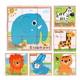 Max Wooden Animals Building Blocks Preschool Cube Block Jigsaw Travel Puzzle