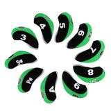 Maxbell 10pcs Neoprene Golf Club Head Covers Wedge Iron Protective Black+Green