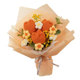 Maxbell Crochet Flower Bouquet Tulips Artificial Flowers for Home Thanksgiving Party Orange