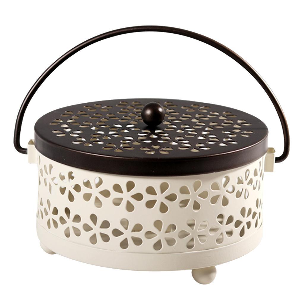 Max Portable Iron Mosquito Coil Holder + Handle & Lid Bronze Lid+Milky White Box