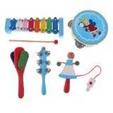 Maxbell 5 Pieces Blue Wooden Cartoon Tambourine Musical Instruments Toys Gift for Kids Baby Toddl