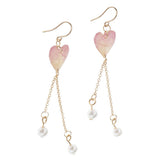 Maxbell 2pcs Women Fashion Dried Flower Dangle Earrings Pearl Beaded Earbob Pink