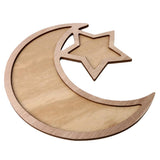 Max Rustic Plain Wooden Crescent Moon & Star Eid Ramadan Food Serving Tray