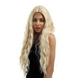 Maxbell 16 inch Natural Long Synthetic Wig Wave Front Lace Wig Heat Safe Wigs Beige Curly
