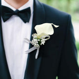 Max Cute Calla Berry Rhinestone Groom Bridal Wedding Corsage Cream