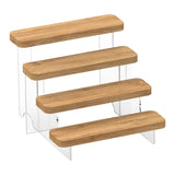 Maxbell Transparent Wood Display Stand Storage for Cosmetic Action Figure Dessert 4 Tiers