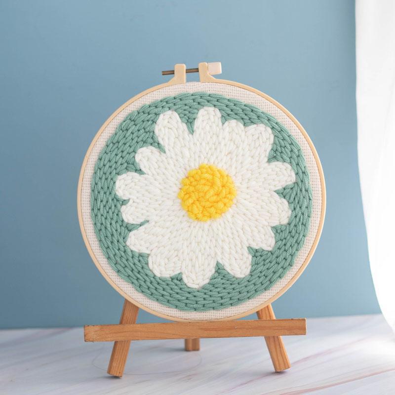 Maxbell Punch Needle Kit with Punch Bamboo Embroidery Hoop DIY Craft Daisy