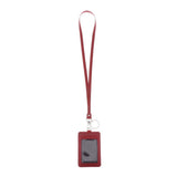 Max Vertical PU Leather ID Card Badge Holder Card Sleeve with Lanyard Red