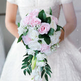 Maxbell Wedding Hand Bouquet Bridal Holding Artificial Flowers White + Pink