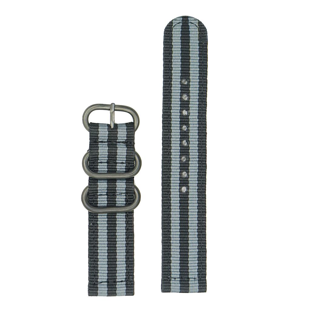 Maxbell Black Gray Strip Nylon Strap Stainless Steel 3-ring Buckle Wristband 18mm