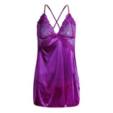 Maxbell Women's Babydoll Lingerie Lace Strappy Sleepwear T-back Set Nighty Purple XL