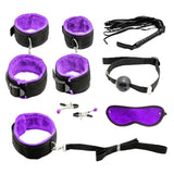Maxbell Couples Under Bed Restraint Strap with Fur Hand&Anklecuffs & Ball Gag Purple