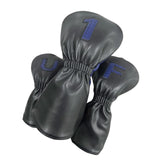 Maxbell 3Pcs PU Wood Golf Head Covers Men Women Universal Golf Club Head Covers Blue Black