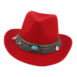 Maxbell Women Men Western Cowboy Hat Fedora Hat Sun Hat for Festival party Red