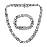 Maxbell Punk Cuban Chain for Men Necklace Bracelet Jewelry Pendant Gift Silver