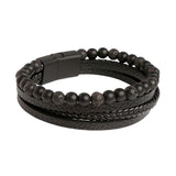 Maxbell Men Braided PU Leather Bracelet Beaded Multi Layer Wrap Sturdy Stylish Black