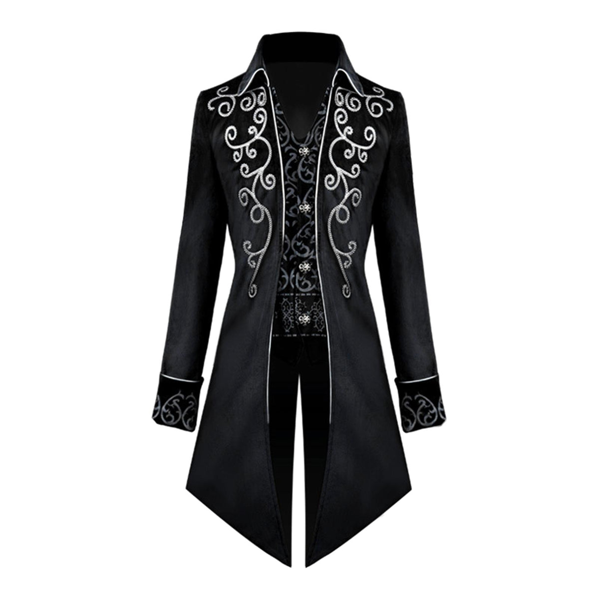 Maxbell Male Medieval Tailcoat Steampunk Lapel Overcoat Trench Coat Jacket Black S