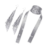 Maxbell Metal Sequins Neck Tie Scarf Long Tassels Dangle Earrings Bohemia for Girls Silver