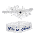 Maxbell 2 Piece Women's Lace Flower Leg Garter Belt Rings Blue
