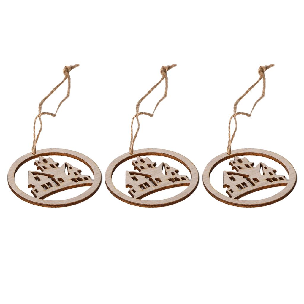Max 3xWood Round Halloween Hanging Decorations Pendant+3 Jute Rope Haunted House