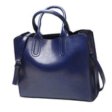 Maxbell Elegant Womens Leather Handbag Big Capacity Zipper Closure Top Handle Tote Blue