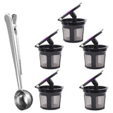 Maxbell 5x Reusable Coffee Filter Cups for 2.0 1.0 Coffee Maker Black+Clip Spoon