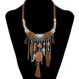 Maxbell Vintage Jewelry Turquoise Tassels Choker Bohemian Statement Necklace Brown