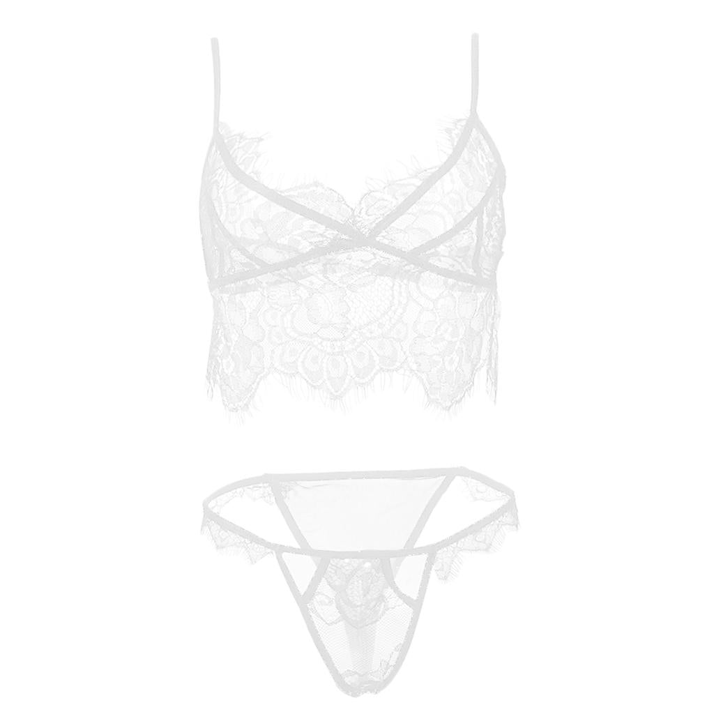 Maxbell Women Sexy Lace Bra Panty Lingerie Sleepwear Babydoll Bodysuits M  White
