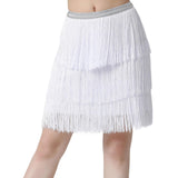 Maxbell Three Layers Tassels Latin Dance Skirt Soft Girl Dancewear for Samba Rumba Party White XL