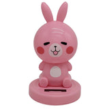 Maxbell Solar Power Noding Head Rabbit Animal Figurine Model Toy Home Decor Pink
