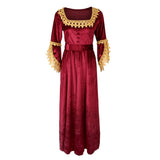 Maxbell Women Medieval Victorian Costume Renaissance Flare Sleeve Dress L Wine red