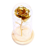 Maxbell Rose In Glass Dome Wooden Base Led Flower Lamps Golden