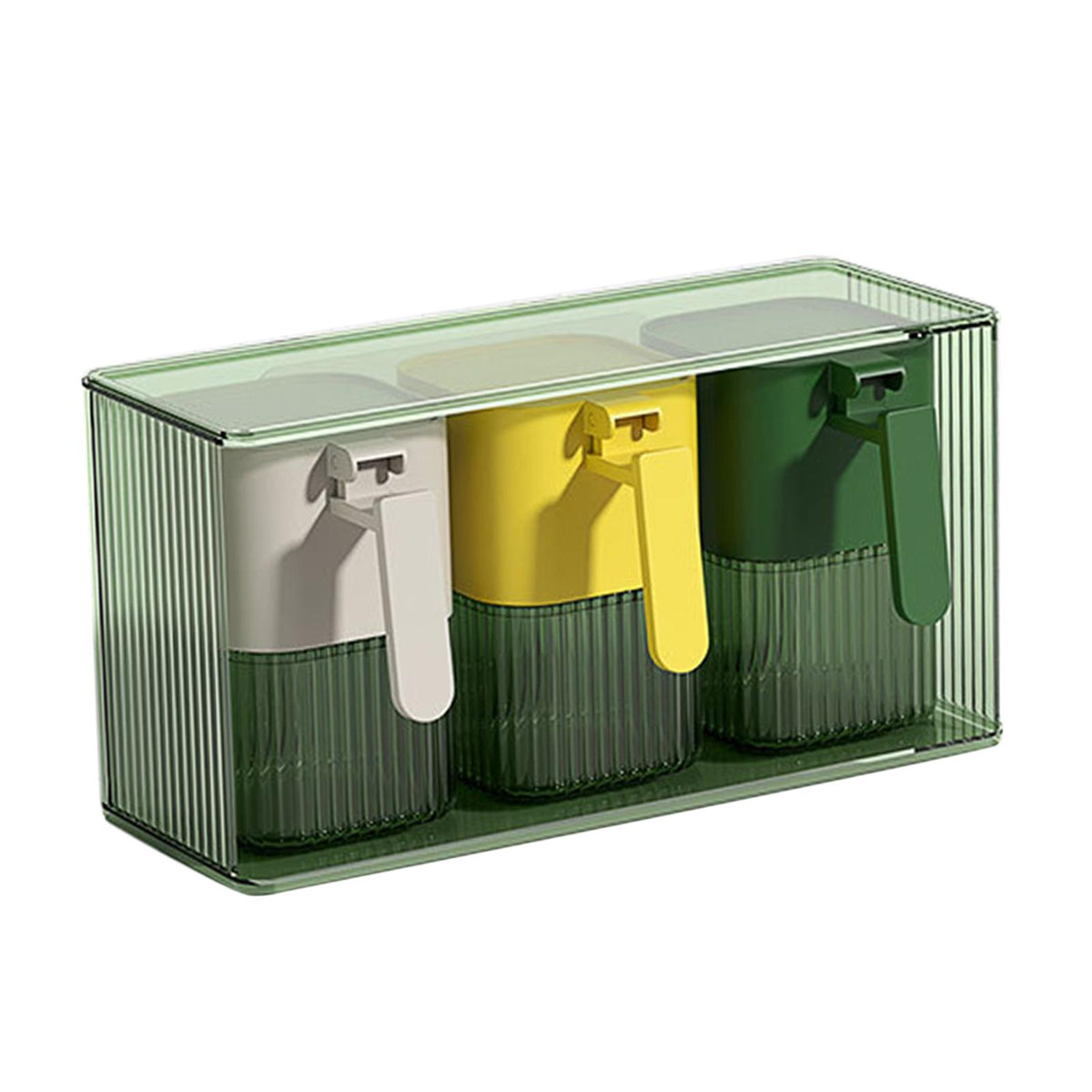 Maxbell Seasoning Box Set with Cover and Spoon Condiment Jars for Spice Sugar Salt 3 Grids