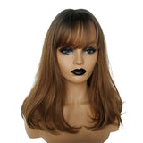 Max Brown Long Straight Wigs w/ Bangs for Women Ladies Synthetic Full Hair Wig 16 inch