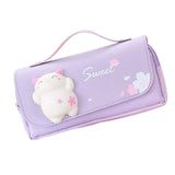 Maxbell Three Layer Pencil Case Cute Hand Held Portable for College Examination Kids Purple