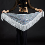 Max Belly Dance Hip Scarf Shining Triangle Tassel Hip Scarves Skirt White
