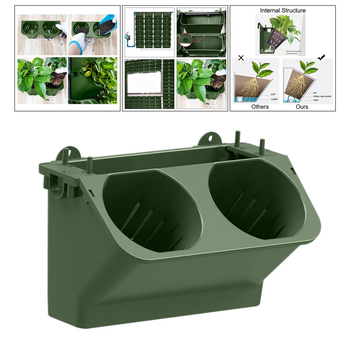 Maxbell Vertical Garden Hanging Flower Pot Indoor Outdoor Wall Planter Dark Green
