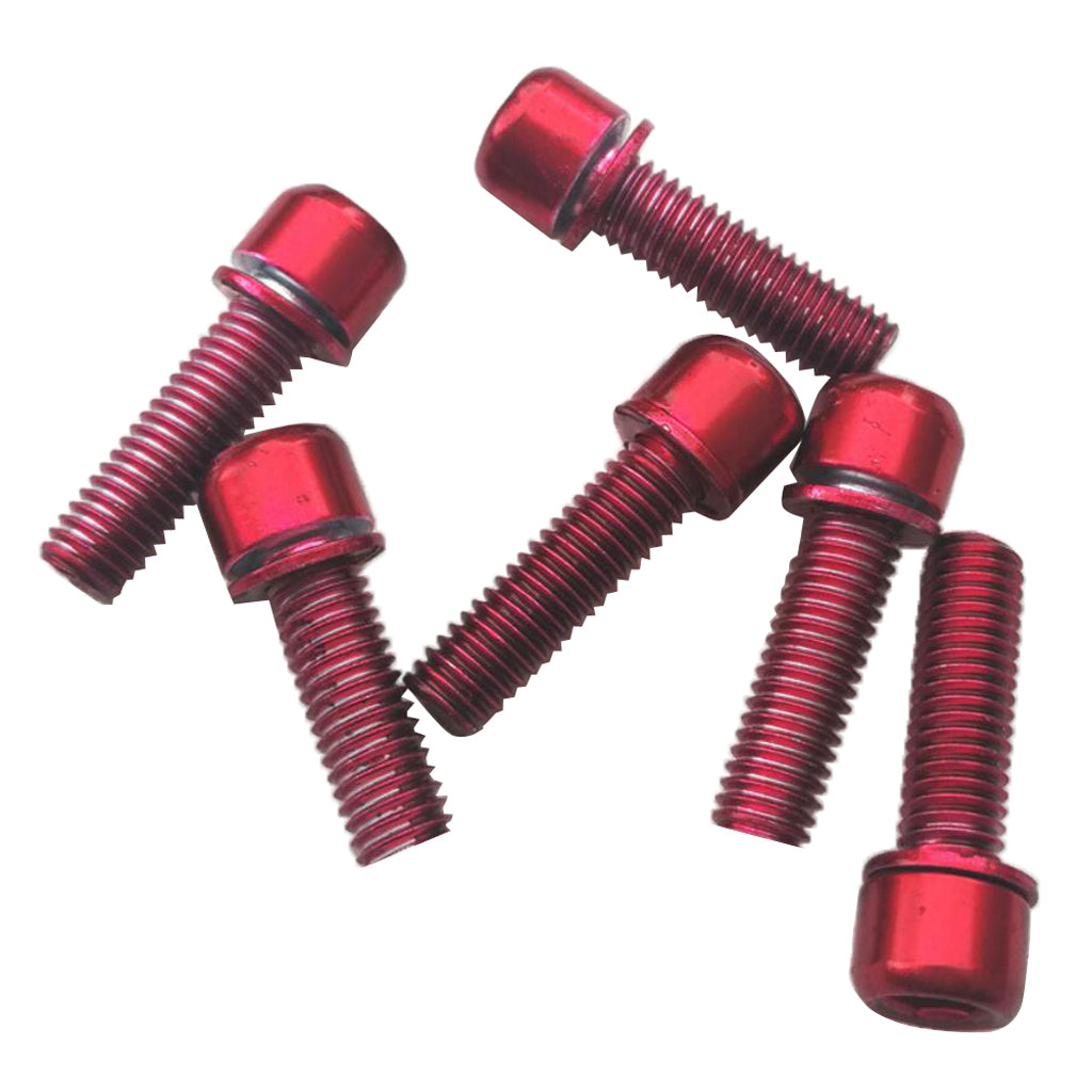 Maxbell 6 Pieces Road Bike Bicycle Disc Brake / Handlebar Stem Screw M5x18 Red