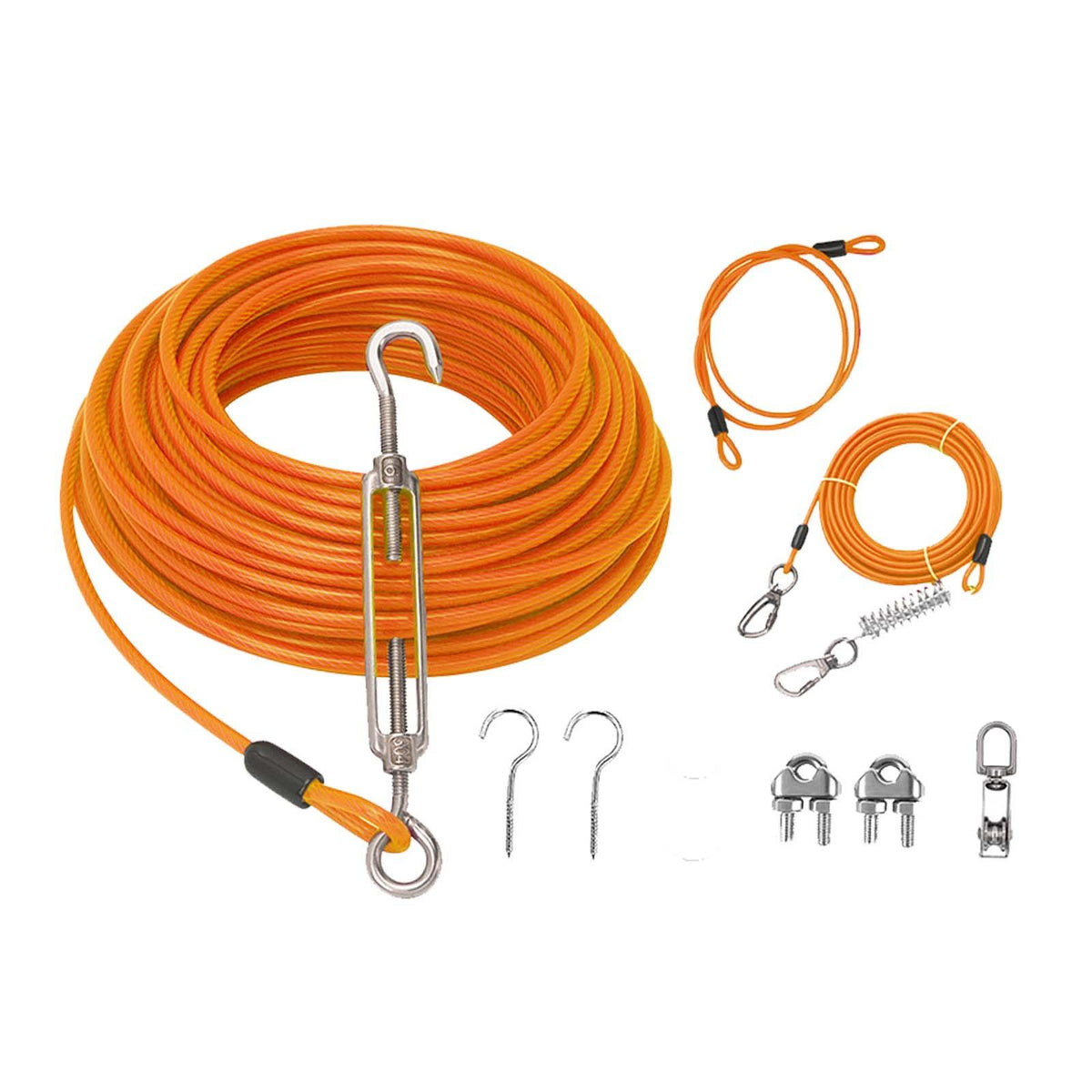 Maxbell Dog Tie Out Cable with 360 Degree Swivel Metal Hook Portable for Running Orange