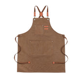 Maxbell Canvas Apron with Pockets Cross Back Bib Apron for Painting Work Shop Baking Brown