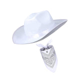 Maxbell Cowboy Hat with Bandanna Square Hair Scarf for Performance Dress up Cosplay White