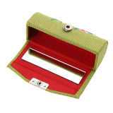 Max Makeup Lipstick Case Holder Lip Gloss Storage Mirror Embroidered Flax Green