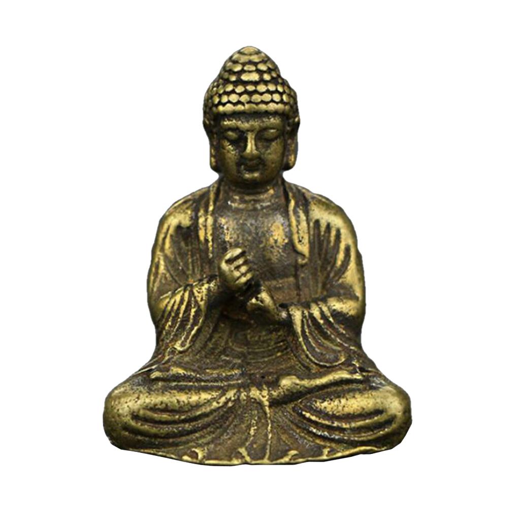 Max Brass Mini Antique Sakyamuni Buddha Statue Ornaments Meditation Seated B
