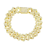 Maxbell 15mm Cuban Link Chain Bracelet Bling for Anniversaries Mens Women Parties 7inch Aureate