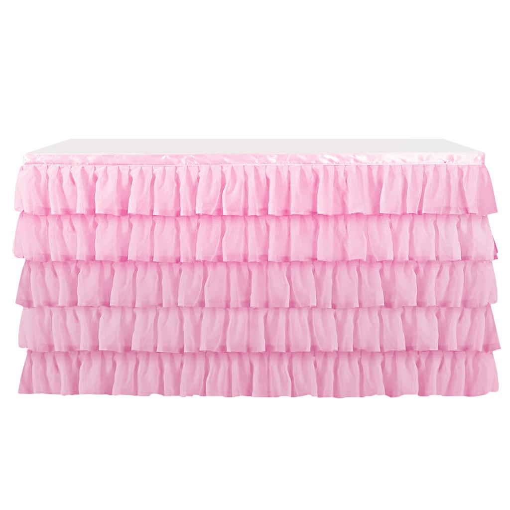 Max Pink Chiffon 5-layer Table Skirt Tablecloth for Wedding Party Decor 75x275cm
