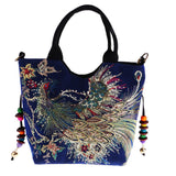 Max Handmade Peacock Embroidery Ethnic Travel Shoulder Bag Women Bags -Dark Blue