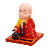 Maxbell Little Monk Figurine Solar Powered Car Toy Bobble Head Toy Car Ornament L Red