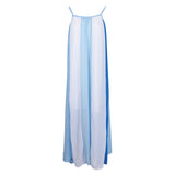 Maxbell Women's Spaghetti Strap Striped Chiffon Beach Wear Long Maxi Dress Blue XL