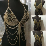 Max Women metal alloy tassel bikini body chain Golden